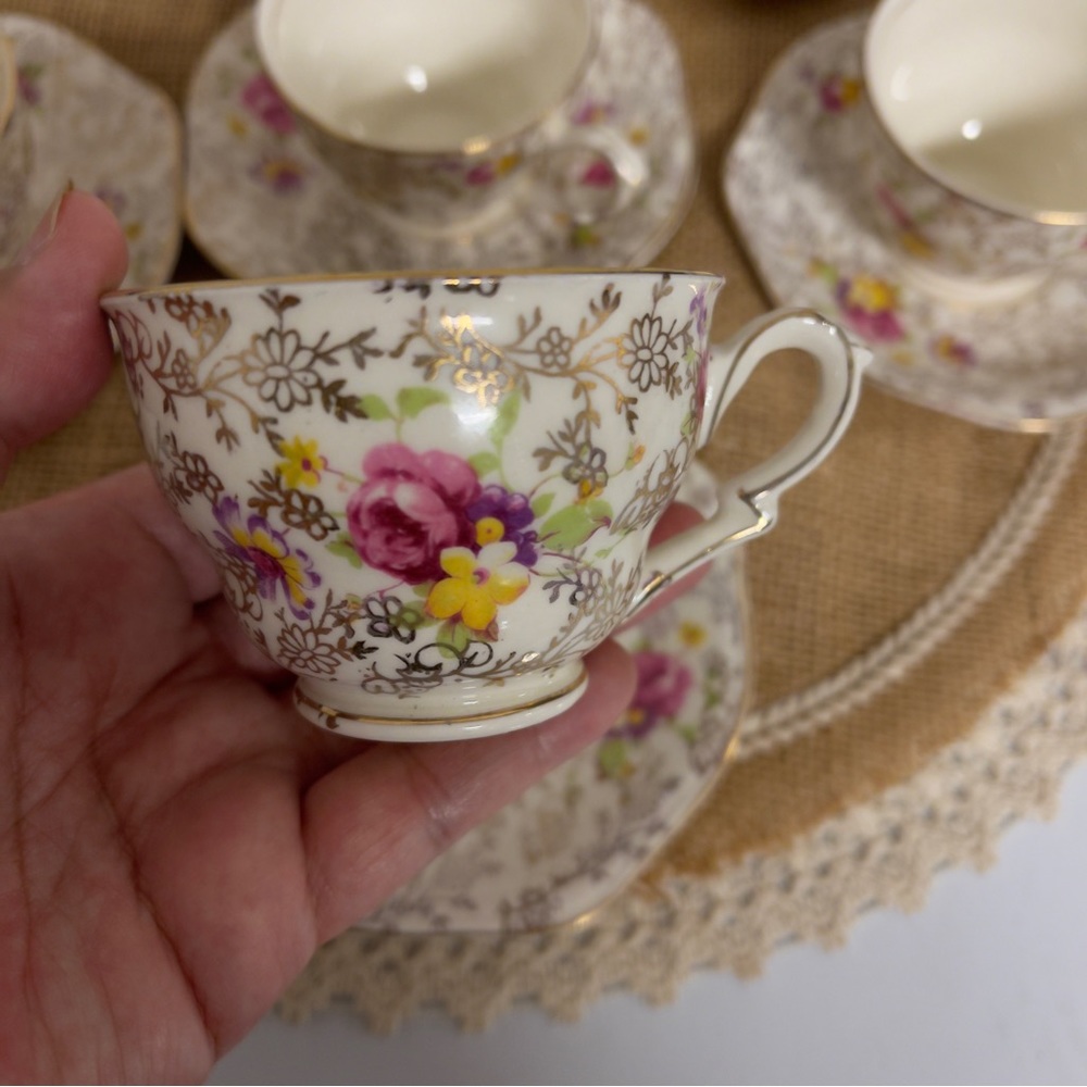 Rare 12pcs Vintage James Kent 22K espresso coffee cup and sugar/creamer set 2266